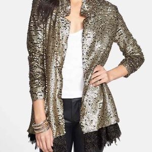 Gold Black Stardust Tarnished Sequin Blazer Size S